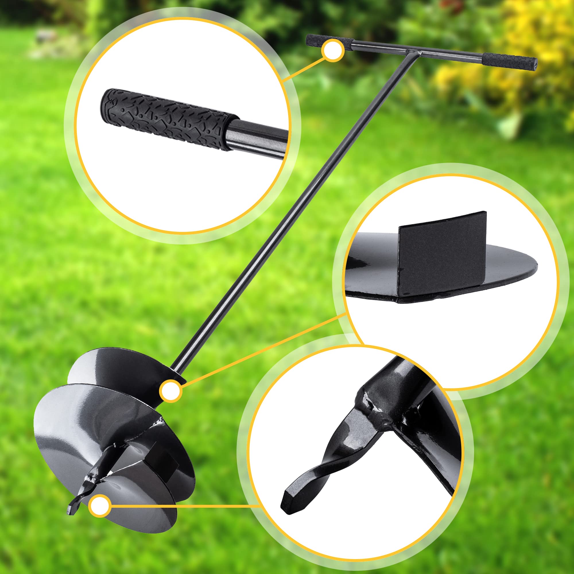 KADAX Trivella Manuale con Manico Antiscivolo per Installazione di Recinzioni e Pali, Trivella a Mano in Metallo per Trapano da Terreno (250 mm)