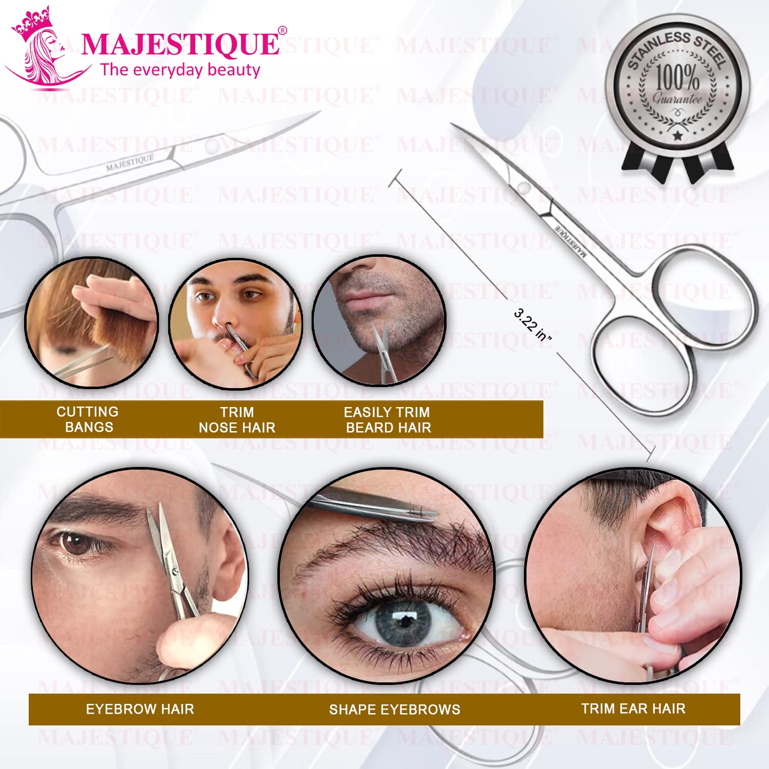 MAJESTIQUE Nail Scissors For Fingernails, Shaving, Moustache, Beard, Eyebrow And Toenails – Sharp Cuticle Scissors Professional Trimming- 100% Stainless Steel Manicure Small Scissor For Men And Women