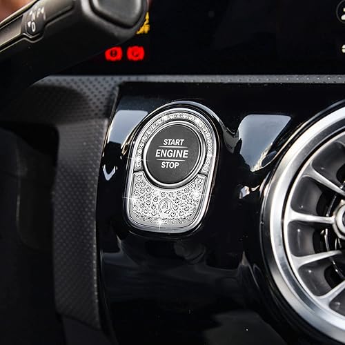 Miniatura 6 de TOMALL Bling - Cubierta para botón de encendido de motor de automóvil, compatible con Mercedes Benz GLB 2020, anillo de diamantes de imitación para