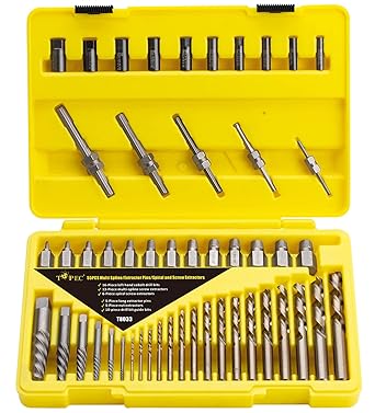 Topec 55-Piece Screw Extractor & Broken Bolt Extractors, Multi-Spline Extractors, and Drill Bits for Removing Damaged, Frozen, Rusted, Rounded-Off Bolts & Screws