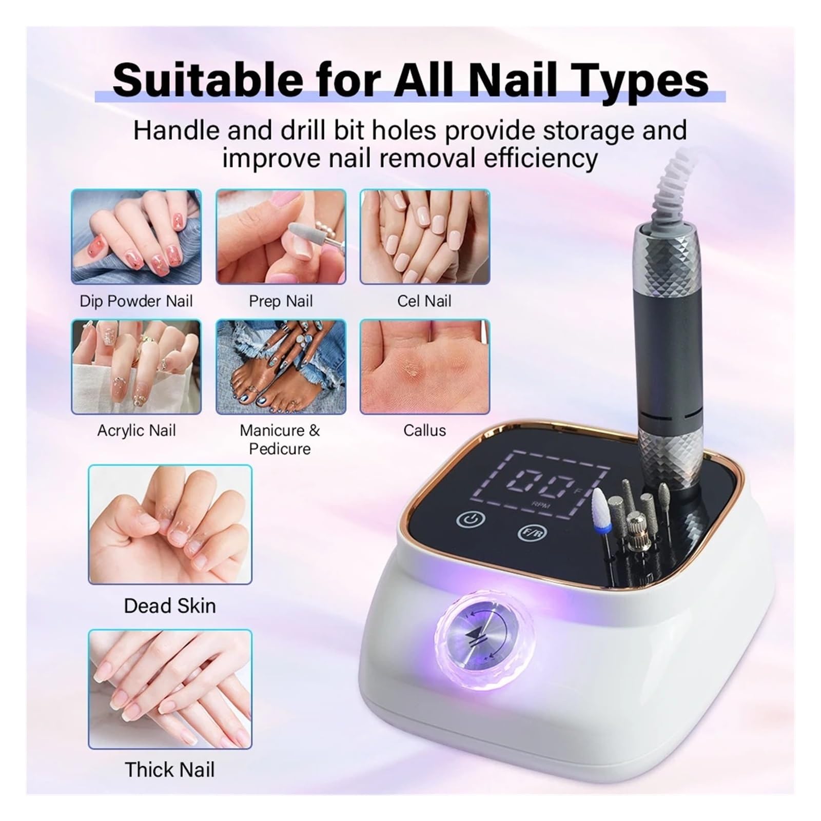 Lima per Unghie Professionale per levigatrice elettrica per Unghie da 45000 Giri/min per Gel per Manicure Acrilico Art