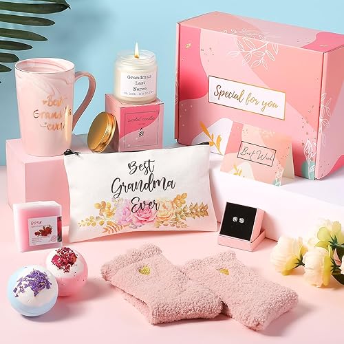 Miniatura 7 de Regalos de Navidad para abuela, caja de regalo de cumpleaños de nieta, tazas de café para la mejor abuela del mundo, cesta de regalos pensados para