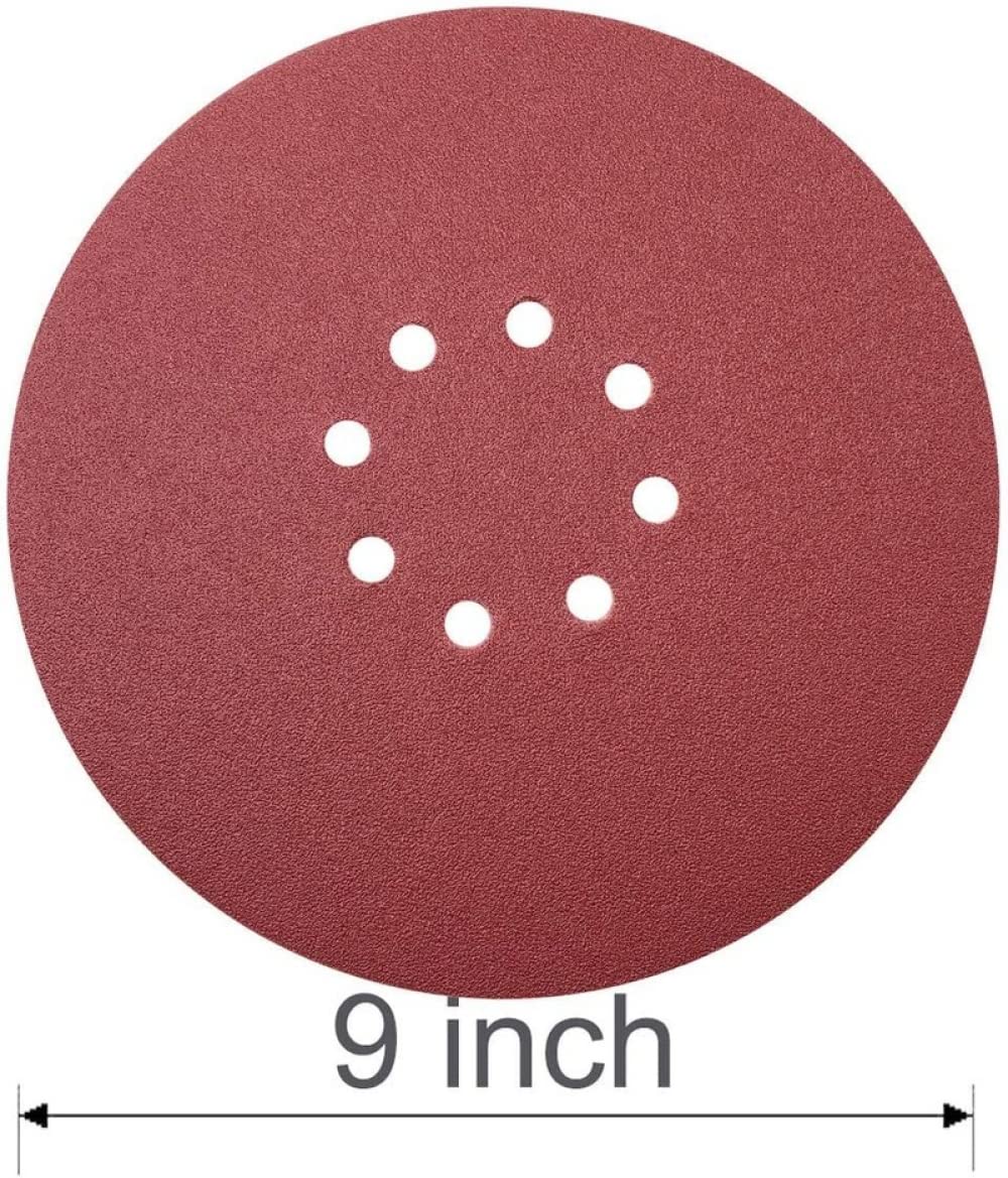 10 sztuk 9 Cal 8 Hole Hook Loop papier ścierny 60-2000 Grys 225mm Ścierna tarcza szlifierska do szlifierki do płyt kartonowo-gipsowych Wykończenie mebli drewnianych, 180