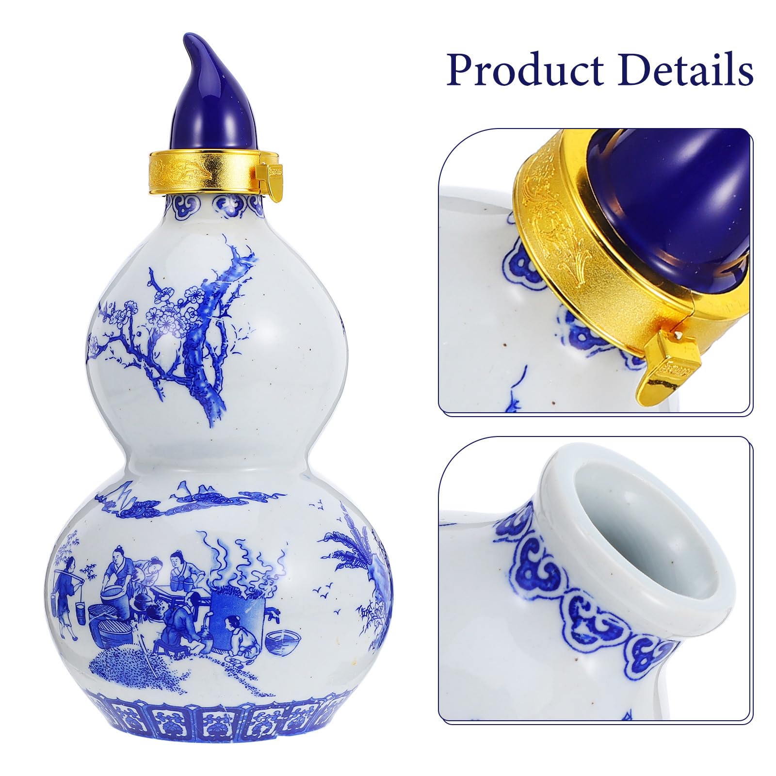 Bottiglia per Sakè in Ceramica Blu, Brocca a Zucca Vintage