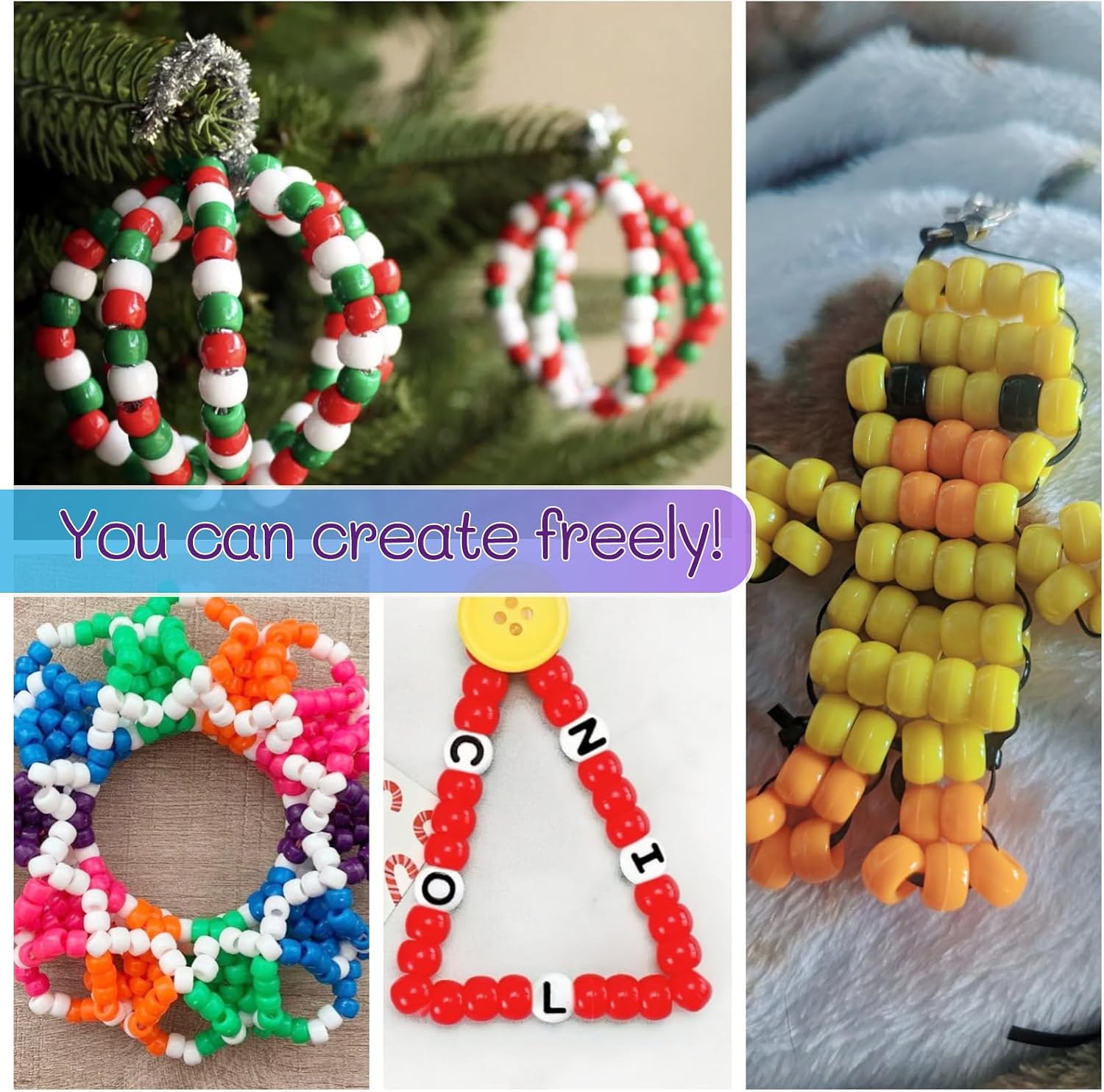 1000Pcs Multi-Colored Plastic Pony Beads Bulk for Craft,6 * 9mm Assorted Colors Hair Beads Black, red,Blue, White for Bracelets Making,Kandi Charms（Khaki）