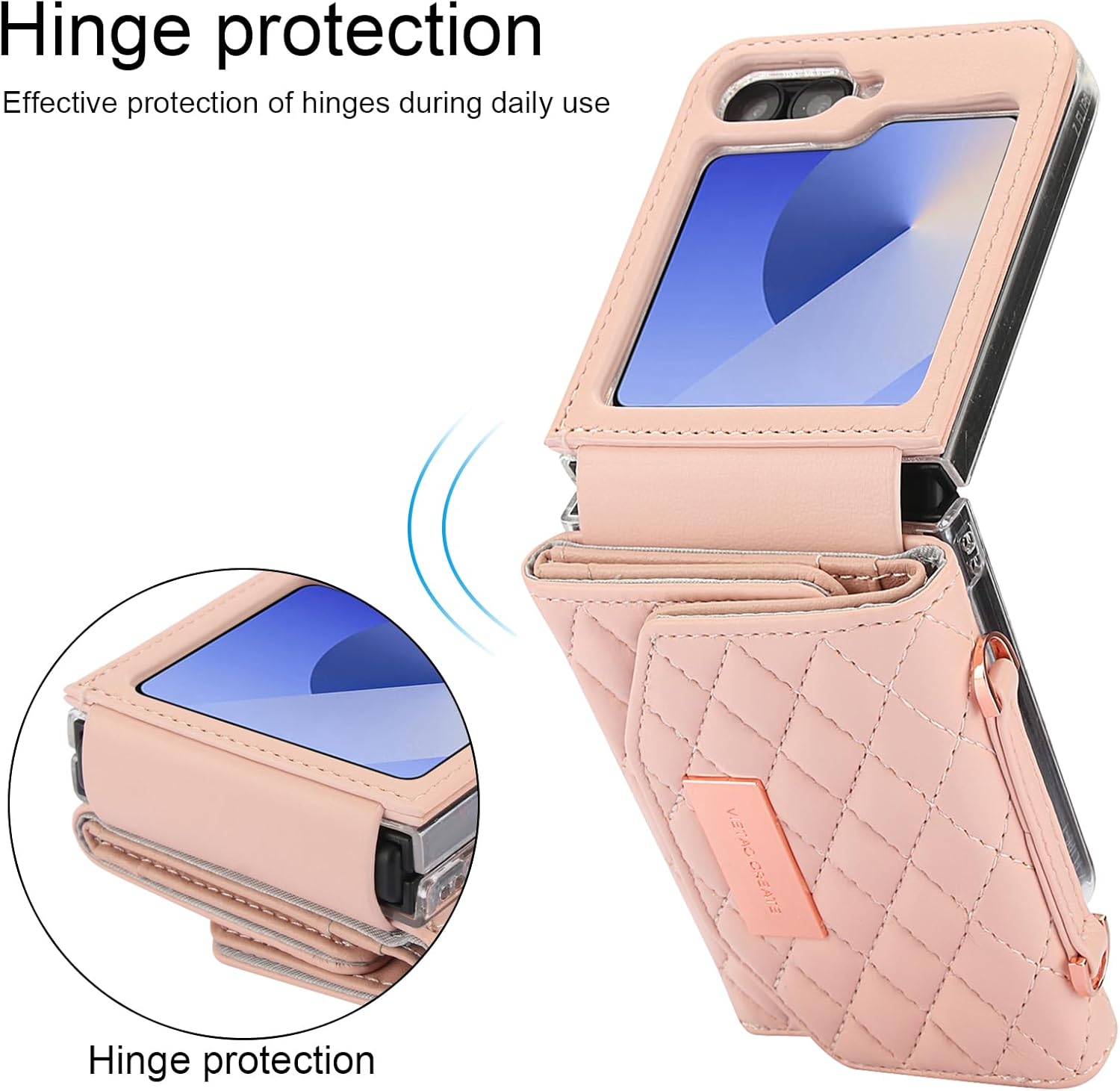 for Samsung Galaxy Z Flip 6 Wallet Case with Built-in Leather Cash Slot and Credit Card Holder, Adjustable Crossbody Strap, Hinge Protection for Women Ladies.(Pink)