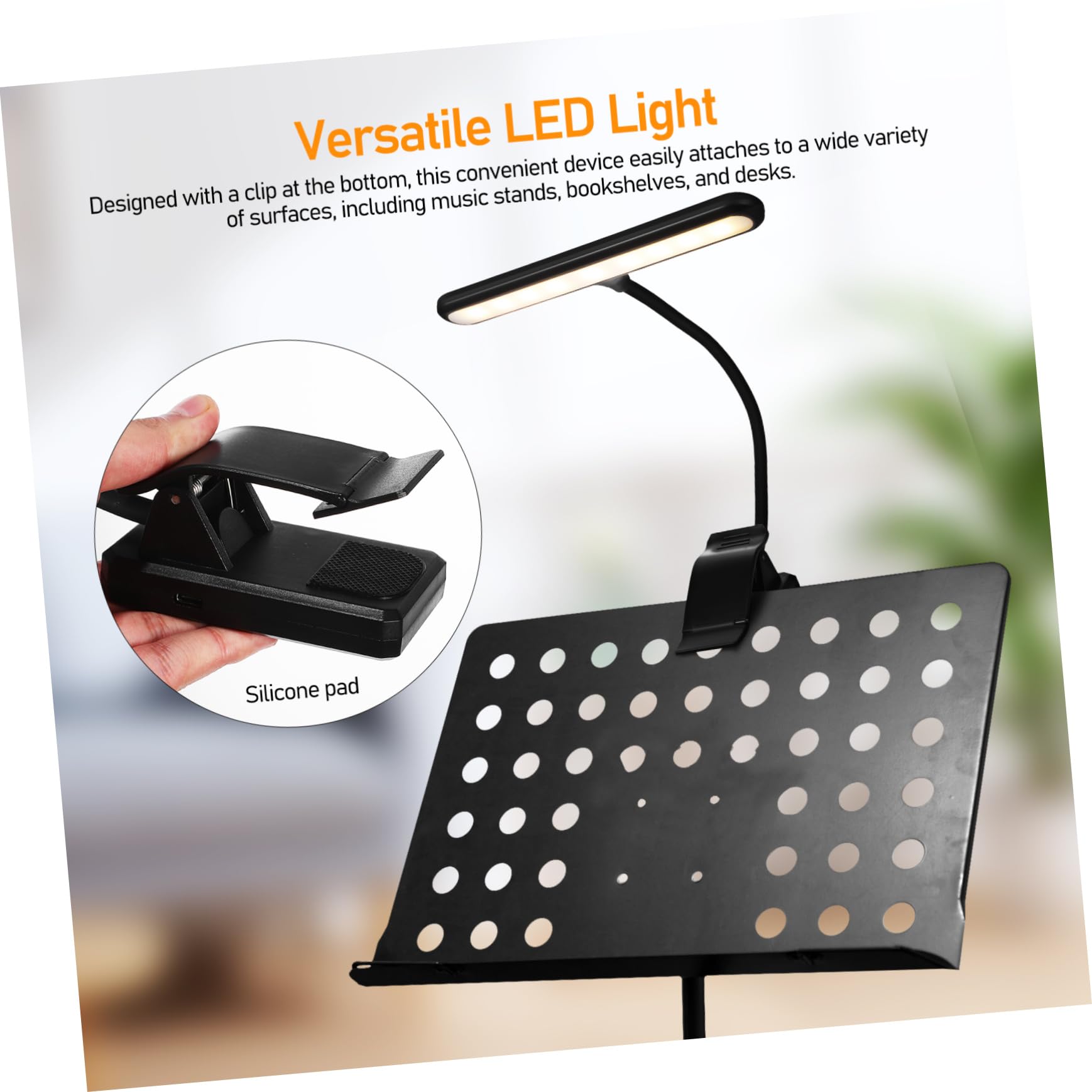 VANZACK Lampada Da Lettura a Led Clip Regolabile, Luce Per Pianoforte Verticale Ricaricabile Batteria Integrata, Collo Flessibile e Luminosità Dimmerabile Per Lettura e Leggio