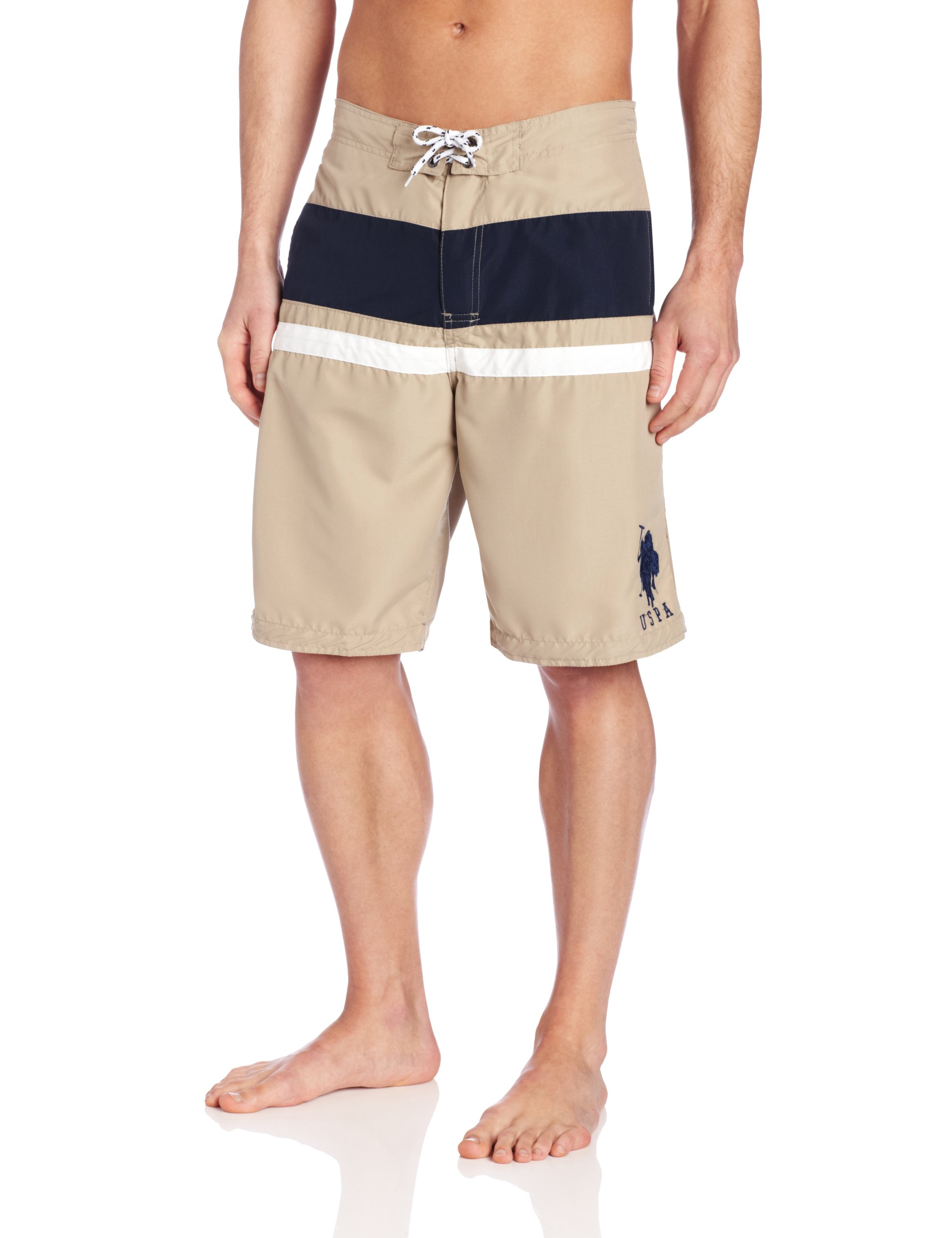 U.S. Polo Assn. Men's Double Color Block Short, Thompson Khaki, Large