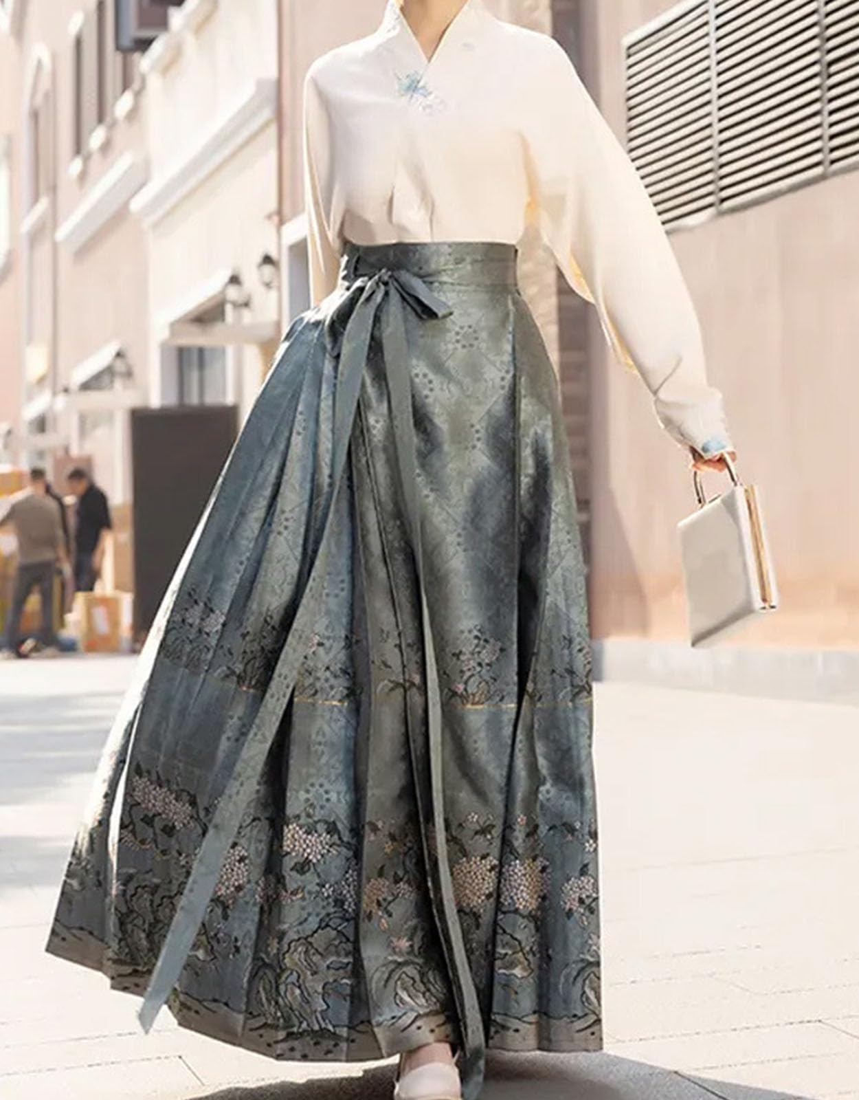 Gonna da Donna con Motivo a Cavallo Gonna retrò a Vita Alta Stile Hanfu Abito Tradizionale Cinese Stampato