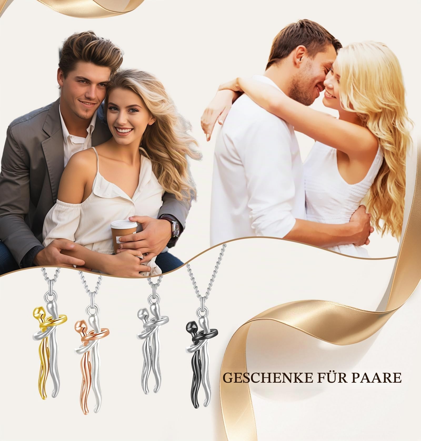 Qings Umarmung Halskette für Damen 925 Sterling Silber Umarmungs Herz Paar Anhänger Kette Geburtstags Jubiläumsgeschenke für Sie und Ihn Mutter
