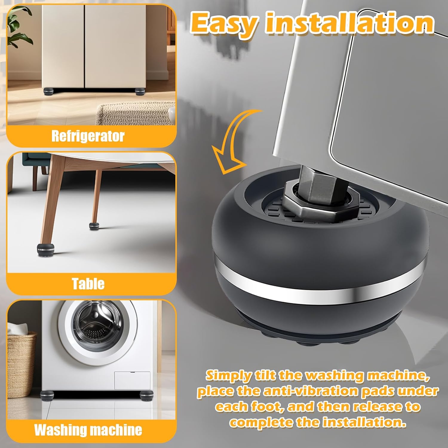 Anti Vibration Pads for Washing Machine, 4Pcs Anti-Vibration Mat Isolation Pads, Stop Walking, Reduce Noise & Shaking, Washer Dryer Rubber Mat