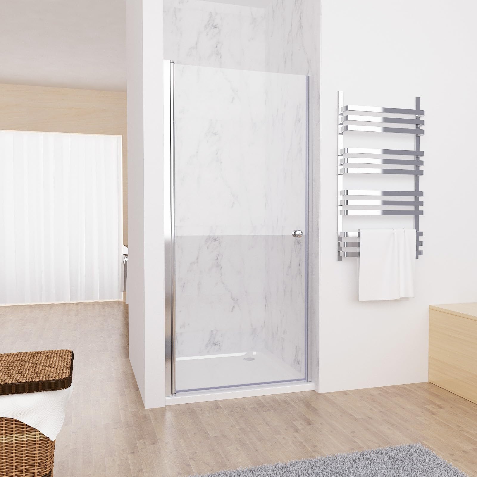 MIQU Nischentür 100 x 185 cm Walk in Duschwand für Dusche mit Pendeltür Duschtür aus ESG Glas Rahmenlos Schwingtür Duschabtrennung ohne Duschwanne