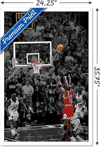 Miniatura 3 de Trends International Michael Jordan - Póster de pared The Shot, 34 pulgadas de largo x 22.4 pulgadas, versión enmarcada en blanco