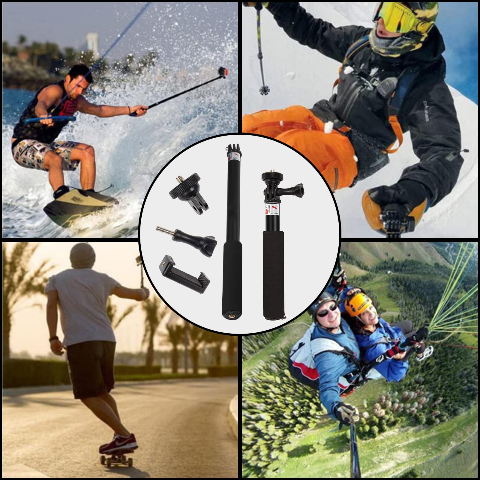 Bastone Selfie Per Action Cam - Monopiede Regolabile 30-93 Cm Per Sport E Avventure - Foto 8