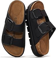 Project Cloud GreeceChunky Genuine Leather Platform Sandals for Women - Chunky Wedge Slides with Memory Foam Insole & Cork Footbed