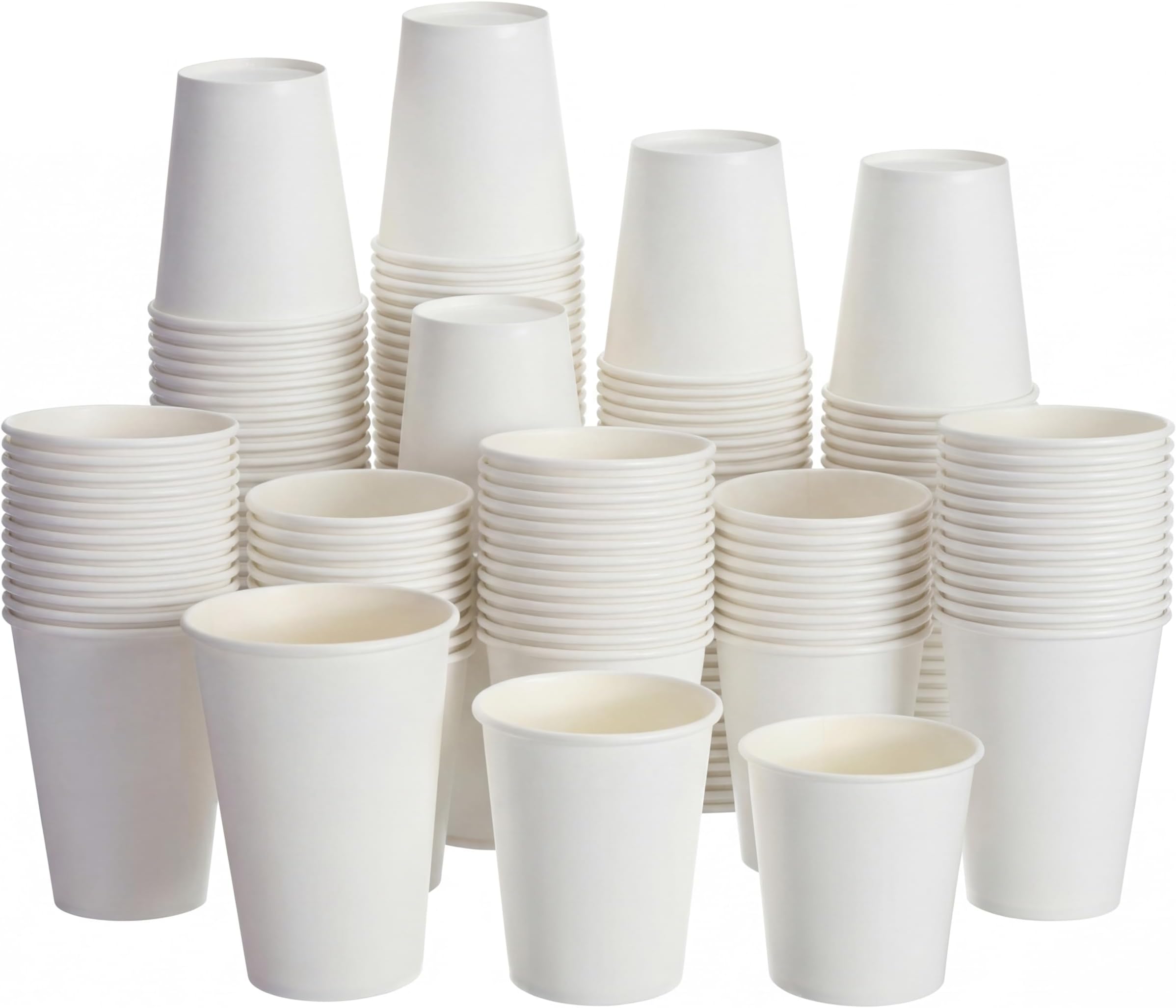 Sawysine 300 Pcs Disposable Paper Cups Set 3 Size 7 oz 9 oz 12oz Coffee Cups White for Cold, Hot Drinks, Water, Tea, Juice, Espresso