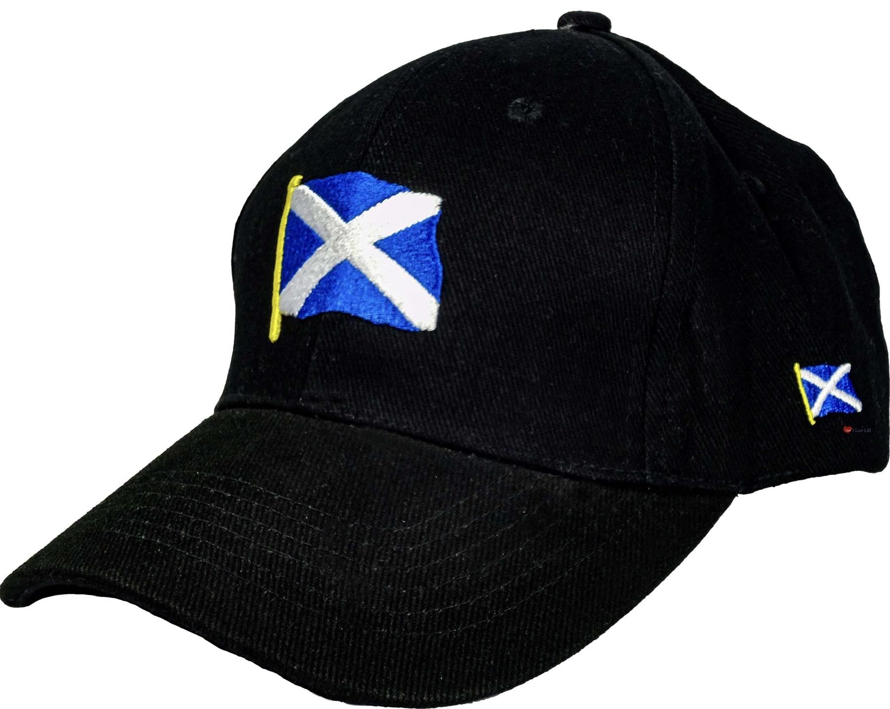 I LUV LTD Black Baseball Cap - Saltire Design, Scottish Gifts for Men & Women, Scotland Accessories
