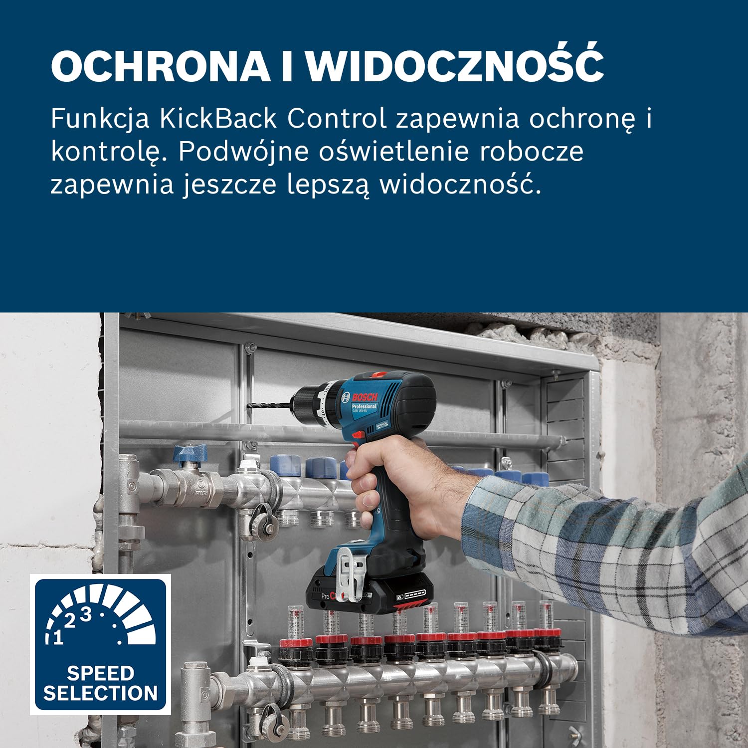 Bosch Professional 18 V firmy Bosch: wiertarko-wkrętarka akumulatorowa GSB 18V-65 silnik bezszczotkowy, długość korpusu 175 mm, 2x GBA 4.0Ah, 82-cz. zestaw osprzętu, walizka L-Case
