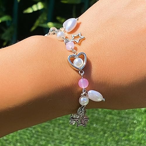 Miniatura 2 de Y2k - Pulsera de estrella para mujeres, adolescentes y niñas, con dije de corazón rosa, estética, delicada, ajustable, gótica, punk, resina fresca,
