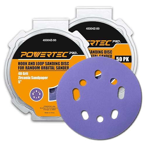 Miniatura 26 de POWERTEC 44000XG-50, paquete de 50, discos de lijado de gancho y bucle de 5 pulgadas y 8 agujeros, 80/100/120/150/220, papel de lija de grano