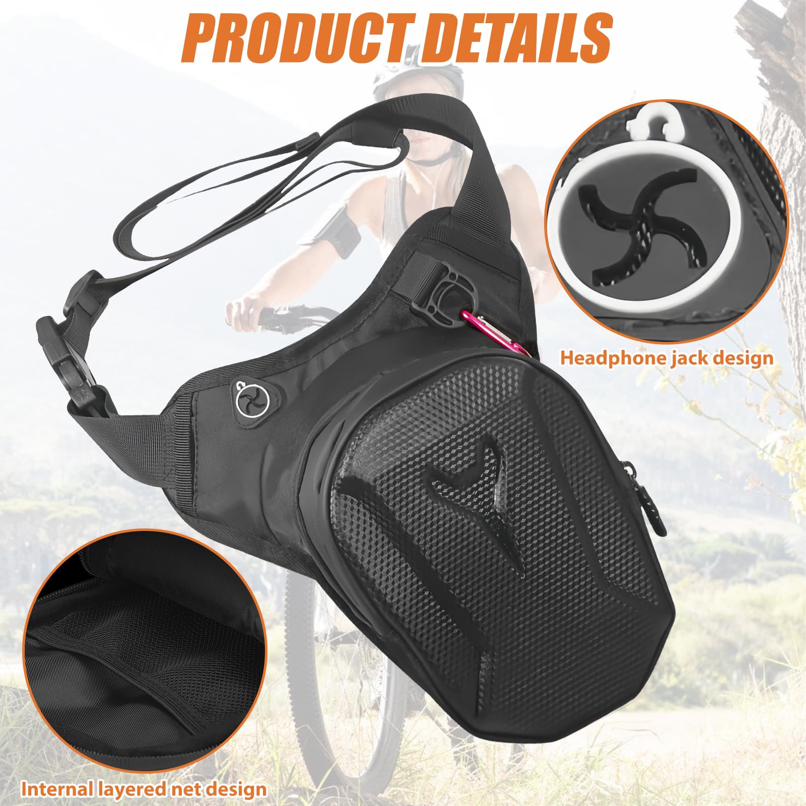 Marsupio e gamba 2 in 1, rigido, impermeabile, con cintura regolabile, per moto, equitazione, escursionismo, colore: nero