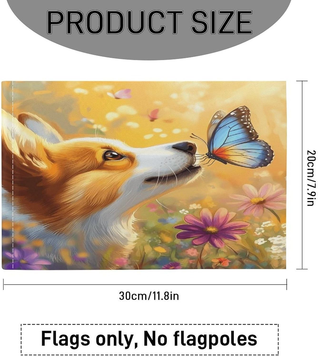 Floral Corgi Butterfly Car Flag Polyester Clip Flags Mini Handheld Banners for Auto Outside Travel Decor image 2