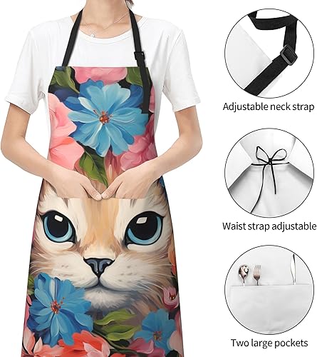 Miniatura 2 de Delantal con bolsillos, delantales para mujeres y hombres, delantal de cocina para cocinar, jardinería, servidor, camarera, pintura