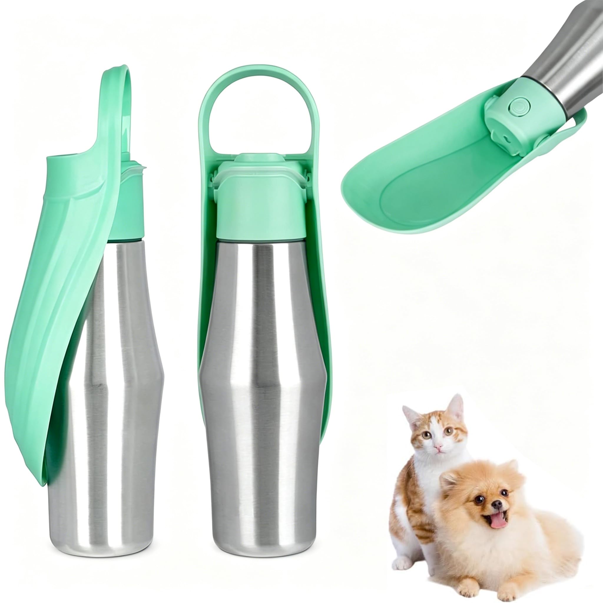 Dog Drinking Bottle Portable 750ml – Leak-Proof & Portable,304 Stainless Steel Drink Bottle for Dogs & Cats, Feeder with Foldable Silicone Bowl, Ideal for Walks & Outdoor Hikes