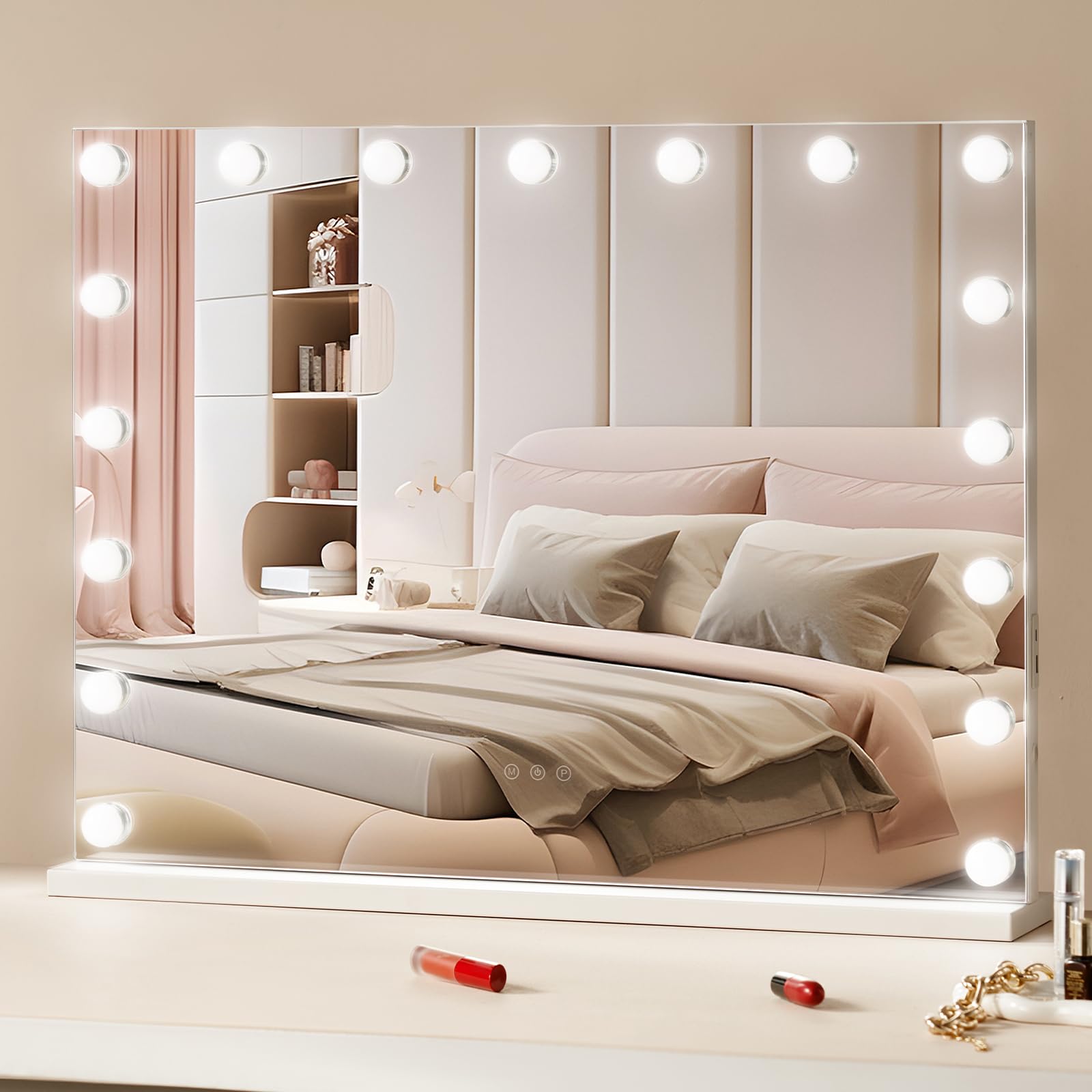 VEVOR Miroir de Maquillage Hollywood Lumineux Ampoules LED Intensité Variable, 3 Modes Éclairage de Couleur, avec Miroir Grossissant 5X, USB, Type C, Contrôle Tactile Intelligent, Support, 797x597 mm