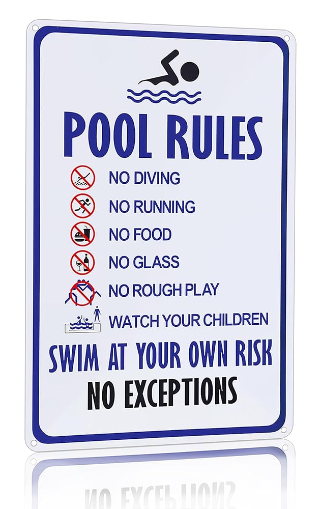 POOL ZINE「SIGH」 Amazon.com: Crazysign Pool Rules Sign Warning Swim At Your