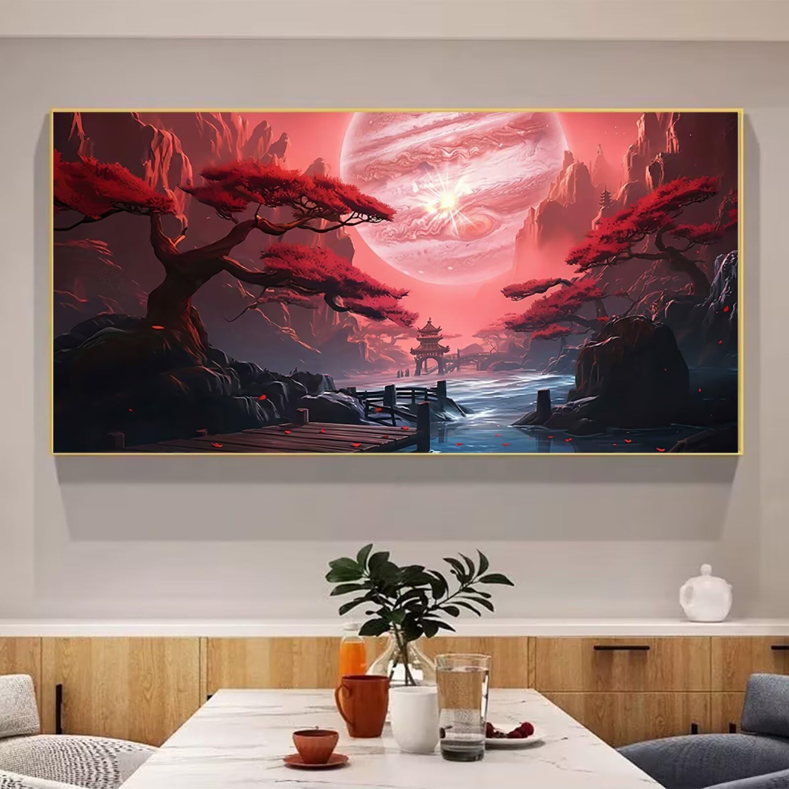 Diamond Painting Landschaft, Japan Diamond Painting Erwachsene, 5D DIY Vollbohrer Diamanten Paint by Numbers, Kreatives für Erwachsene Mosaik Bastelset für Home Wand Deko, Geschenk, 100x200cm, Cod-986