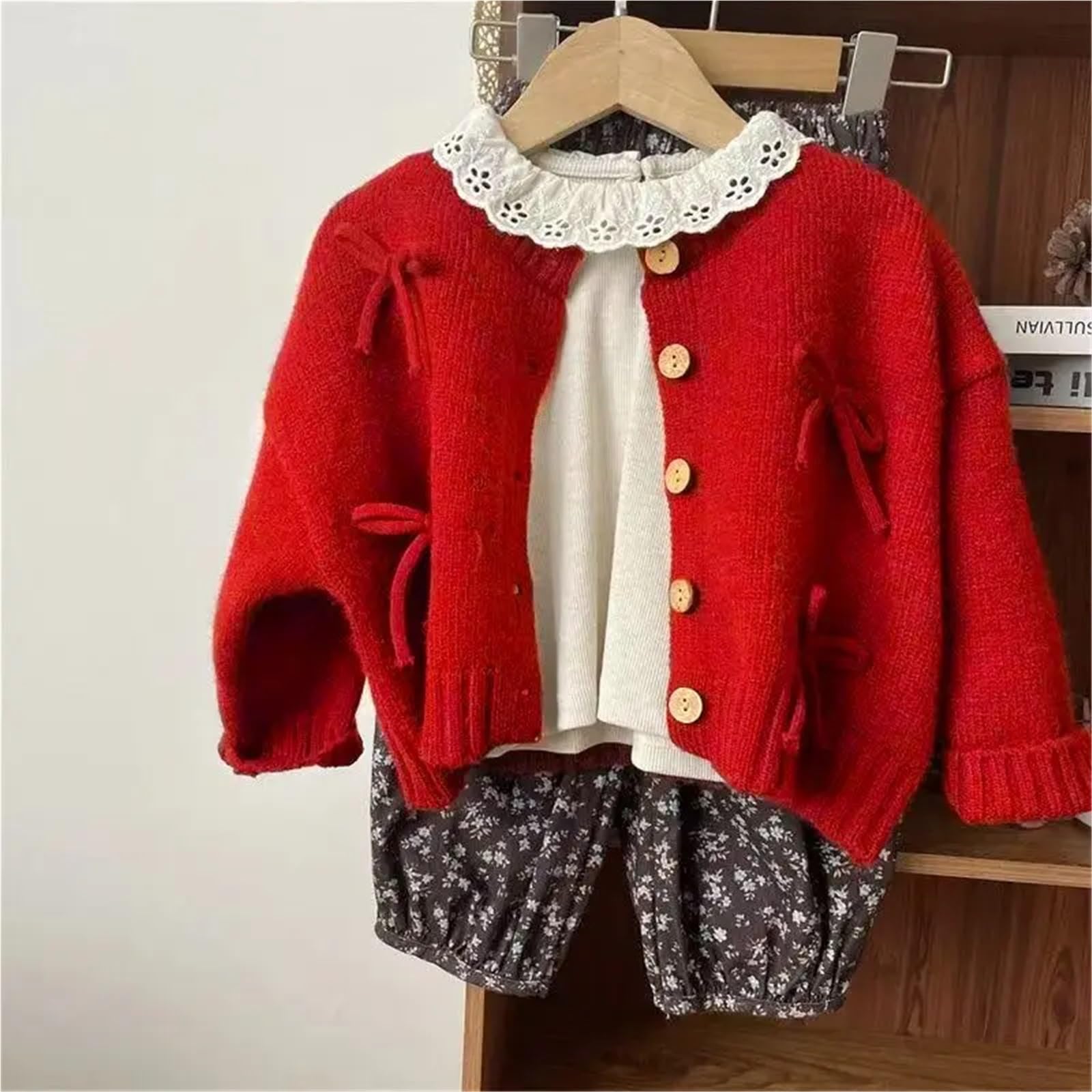 Suéter for niñas, cárdigan de Punto con Lazo, Chaqueta Infantil de Primavera y otoño, 1-7 años(140CM 7T)