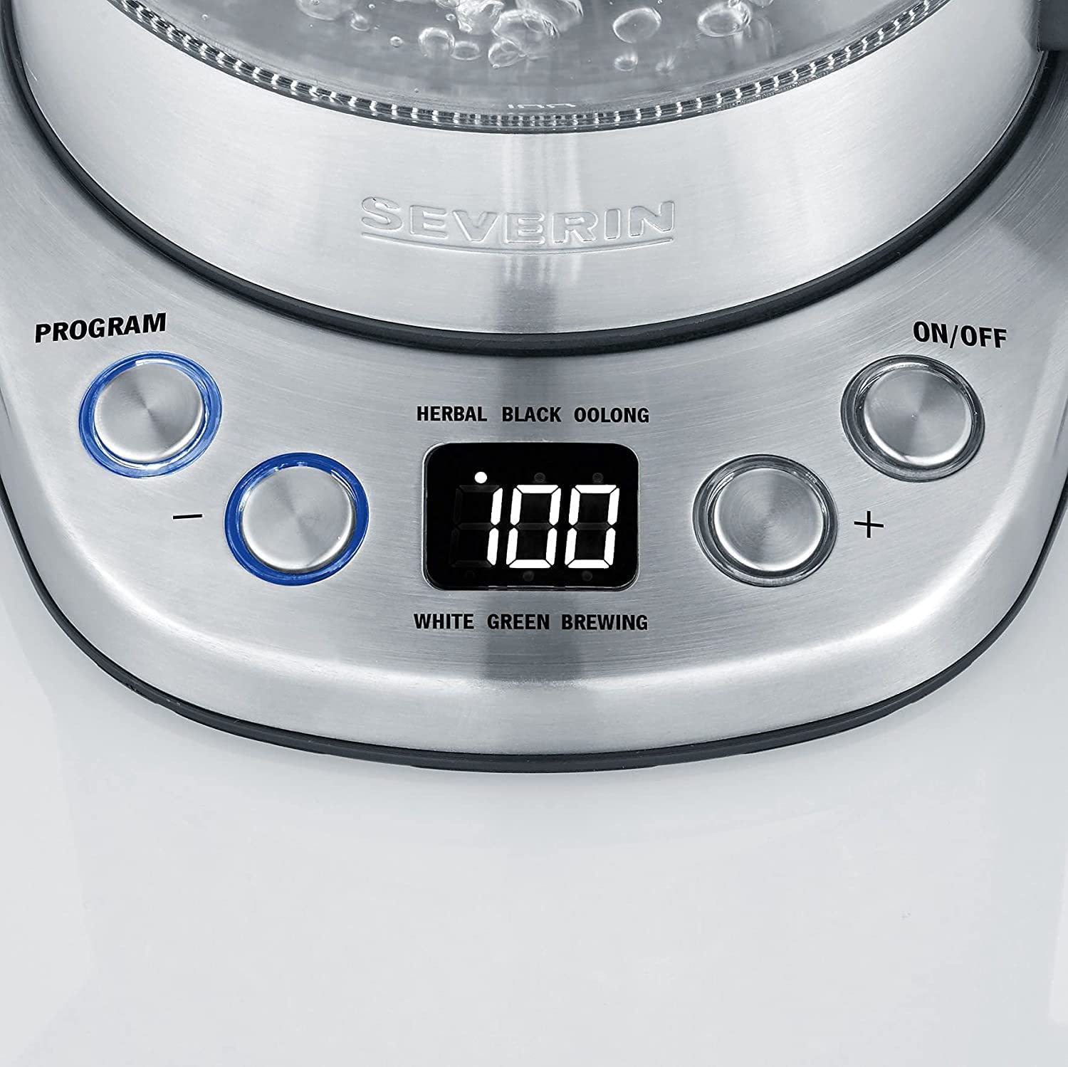 SEVERIN Bouilloire Eau et Thé, 1L, 2 200W, 5 Programmes d'Infusion Préréglés, Température et Temps Réglables, Verre/Inox, WK 3473