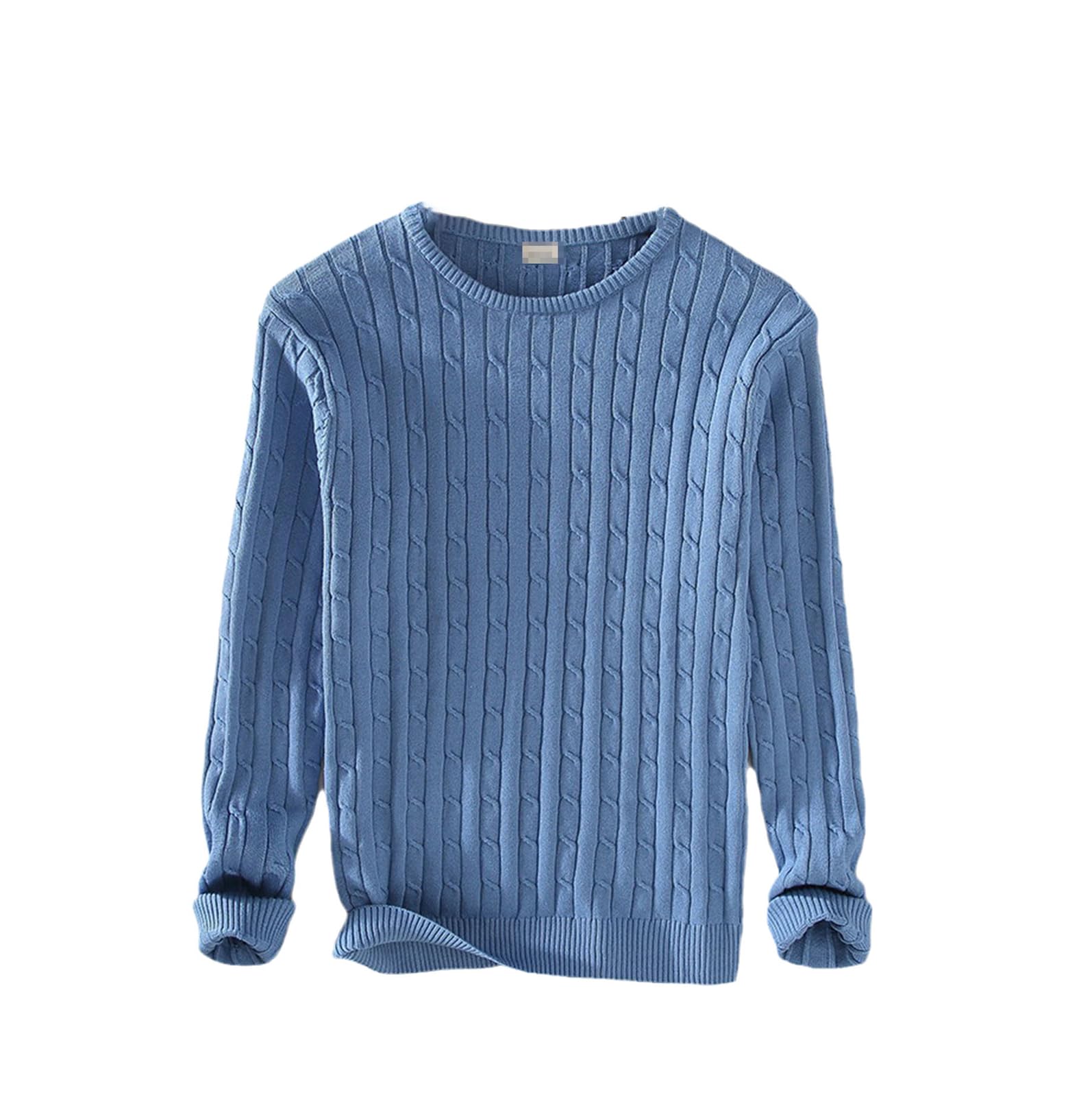Mnjyihy Men's Knitted Sweater Cotton Knitted Cotton Sweater Early Autumn O-Neck Fitted Shirt Denim Blue L