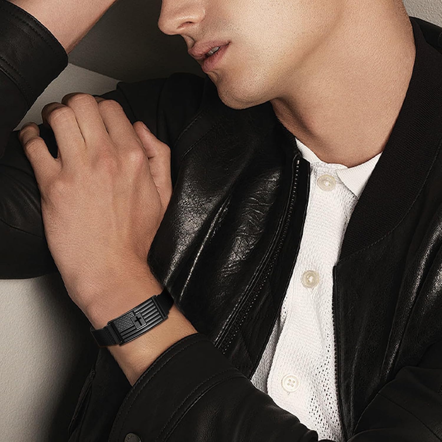 Valentines Day Gifts for Him- Cross Bracelet for Men,American Flag Stainless Steel Bracelets Bible Verse Jewelry Gift,Birthday Christmas Gifts for Men Him Dad - Image 3