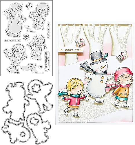 Qoiseys Juegos de sellos y troqueles transparentes de esquí de invierno para hacer tarjetas, plantillas de corte troquelado para álbumes de