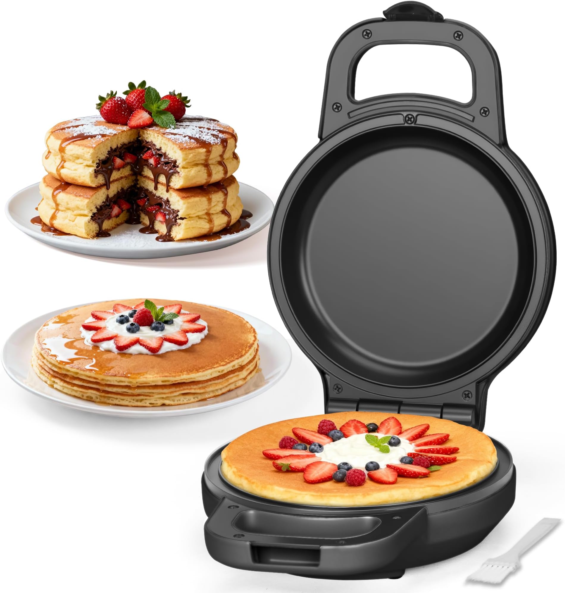 SugarWhisk 6.5 Inch Flip Pancake Maker, Electric Pancake Maker Machine, Nonstick Ceramic Crepe Pan for Pancakes, Omelette, Crepe & Quesadilla, Frittata Pan, Fluffy Pancake Griddle, Graphite