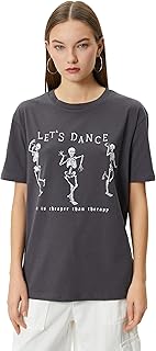 İskelet Baskılı Tişört Kısa Kollu Bisiklet Yaka Pamuklu