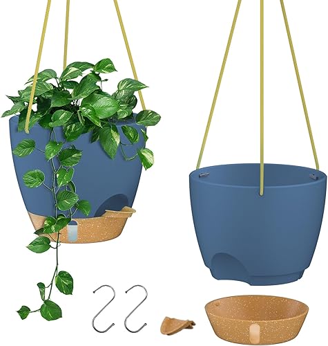 Miniatura 30 de ZMTECH Macetas colgantes de 12 pulgadas para plantas de interior y exterior, 1 paquete de macetas colgantes de riego automático con agujeros