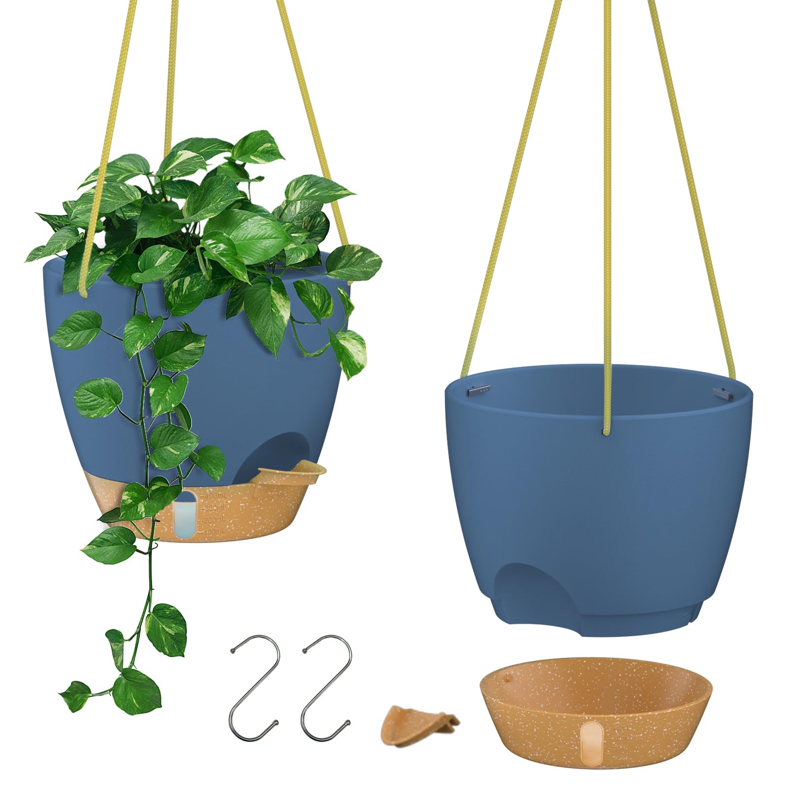 ZMTECH 10 Inch Self-Watering Hanging Planter Blue