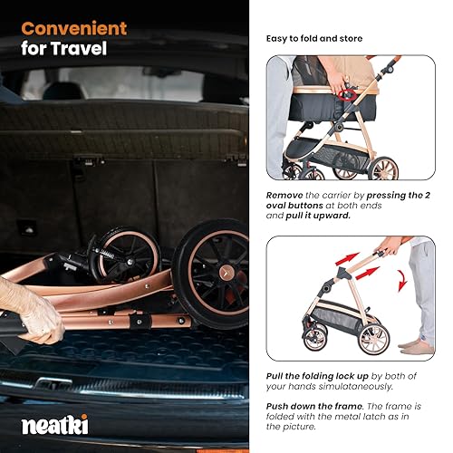 Miniatura 7 de Cochecito para mascotas 3 en 1 para perros y gatos pequeños a medianos de hasta 55 libras con portadorasiento de automóvil desmontable, 34.44 x