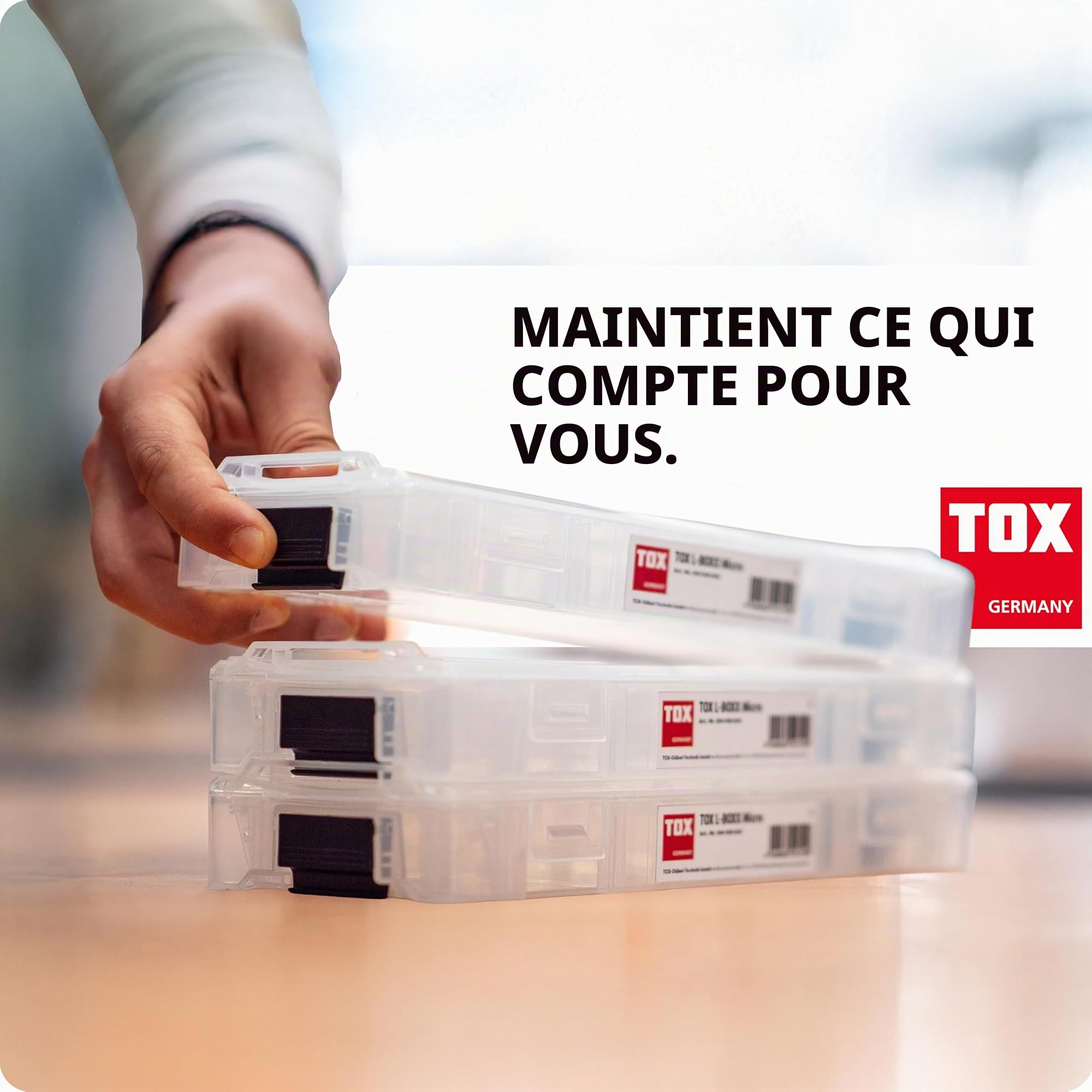 Coffret TOX L-BOXX Micro en lot, empilable et encliquetable avec le système L-BOXX, divisible en 8 compartiments, rangement pour chevilles et vis, transparent, lot de 5 pièces, 094909145