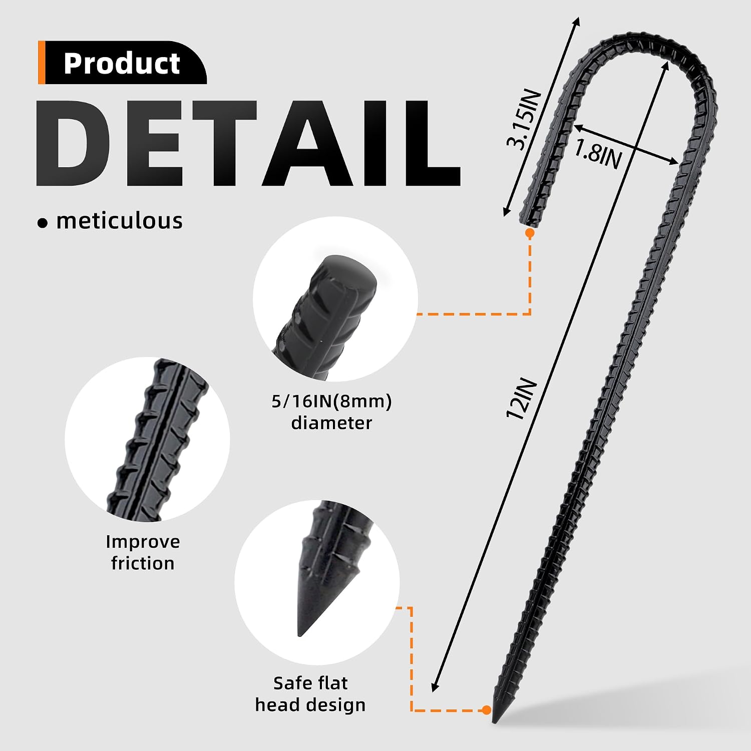 Garden Stakes Galvanized Steel, 12IN J Hook Ground Anchors Heavy Duty Rebar Stakes for Outdoor Decorations, Tent, Fencing and Landscape 8 Pack image 2