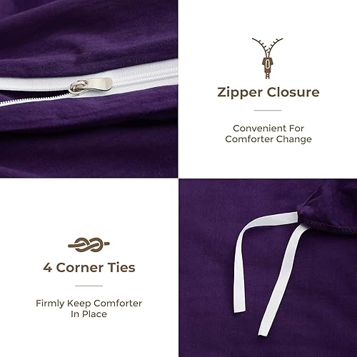 Miniatura 4 de VEEYOO Funda de edredón tamaño Queen de algodón, funda de edredón 100% algodón lavado, tamaño Queen con cierre de cremallera, funda de edredón extra