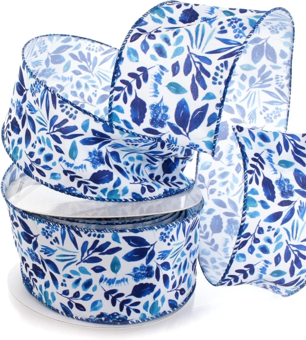 Amazon.com: Designer’s Shop WR 63-5156 Blue Rose Floral on Cream Wired ...