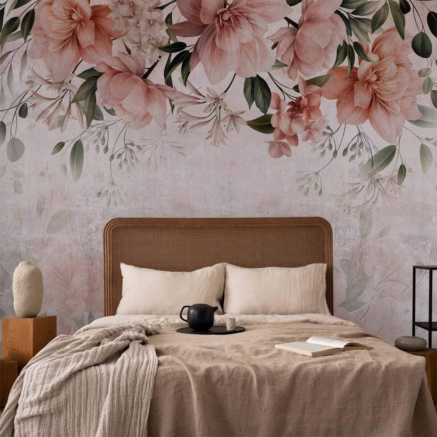 murando Carta da parati Floreale 450x315 cm Fotomurali in TNT Murale alla moda Decorazione da Muro XXL Poster Gigante Design Carta per Pareti Soggiorno Foglie Natura Effetto cemento b-C-10144-a-a