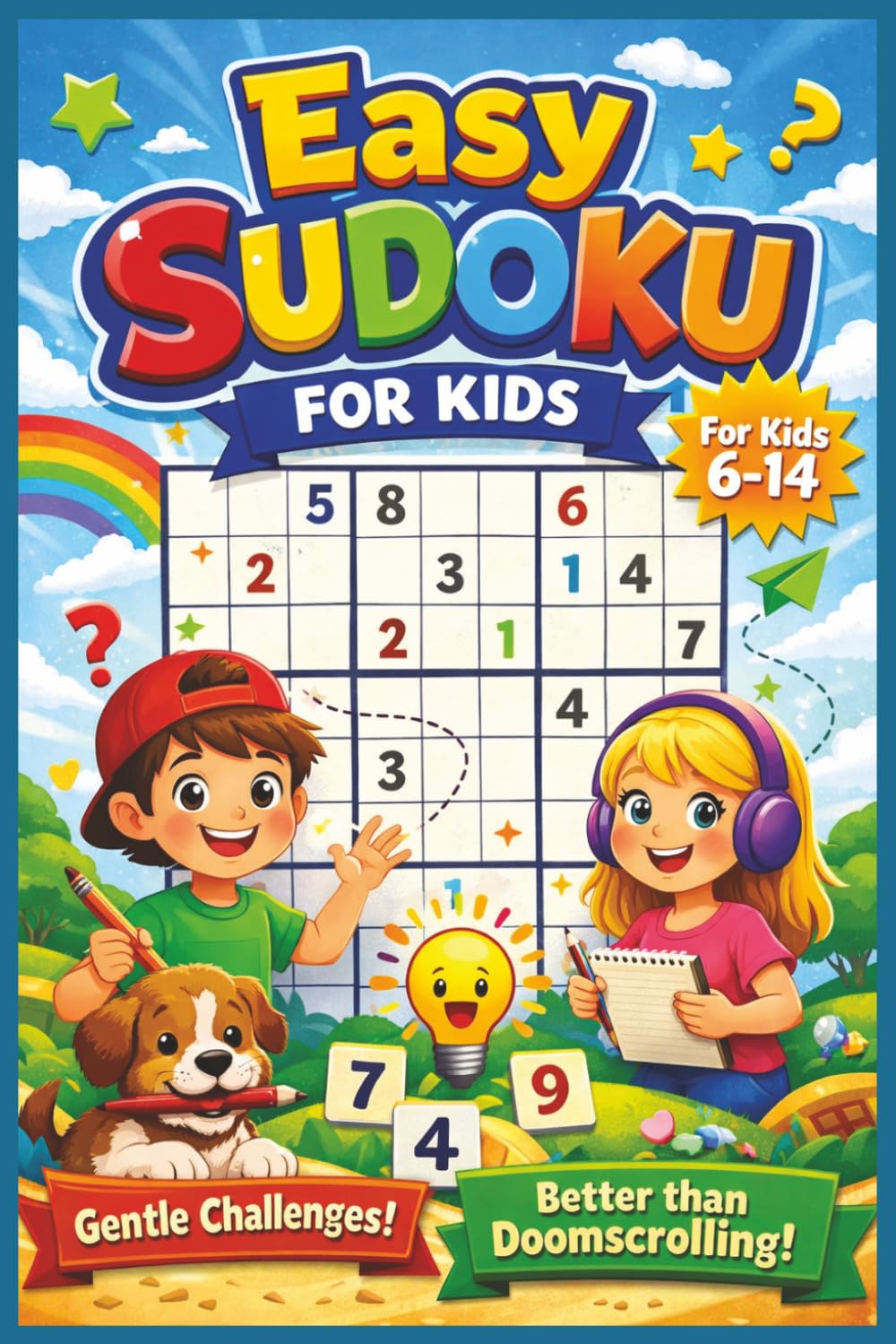 Easy Sudoku for Kids: Gentle Challenges Better than Doomscrolling|Beat Boredom Without a Screen|Brain-Boosting Fun|6-14 years|50+ Puzzles|Solutions included