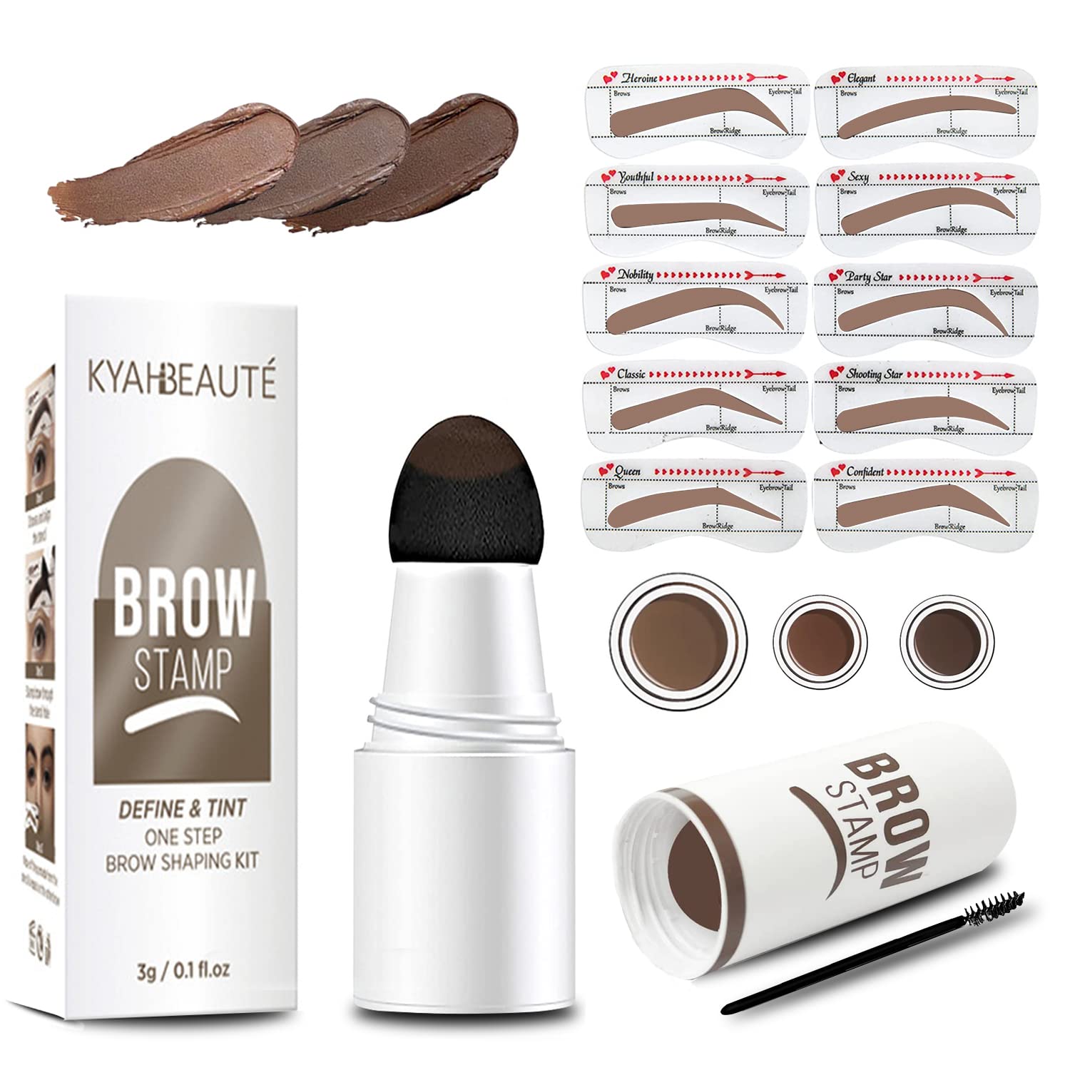 Eyebrow Stamp Stencil Kit, One-Step Vegan Eyebrow Stamp Pomade,Long - Lasting Waterproof - Included Waterproof Eyebrow Stamp and 10 Styles Reusable Shaping Kit for Perfect Eyebrow Makeup