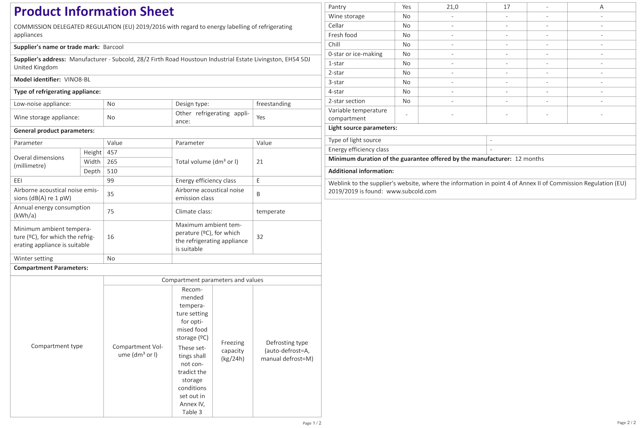 Subcold Viva16 LED TableTop Wine Fridge Black 318°C Wine Cooler