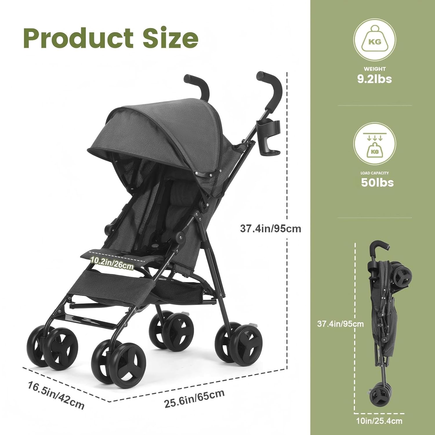 6-36M Baby Stroller, Umbrella Stroller with Foldable Pushchair with Adjustable Canopy, Folding Infant Newborn Pram Stroller with Storage Basket, Cup Holder, Suspension Wheels for Infants (Dark Grey)